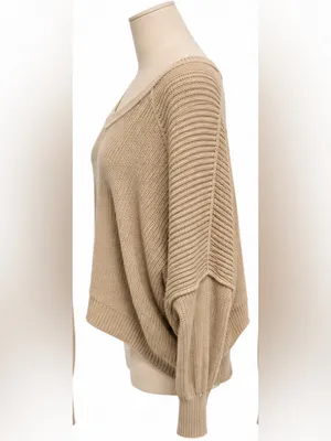 Aerie Beige Batwing Dolman Sweater Oversized High Low Knit Size S thumbnail 2