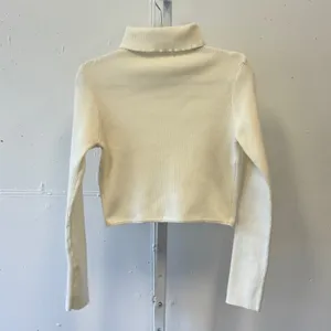 Princess Polly Ivory Ribbed Turtleneck Cropped Sweater Curved Hem Small N57793UO thumbnail 2