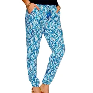 Lilly Pulitzer Piper Island Jogger Pants Sparkling Blue Hook Up Size Medium thumbnail 3