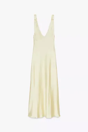 Zara Elegant butter yellow satin maxi long Dress evening party wedding thumbnail 11