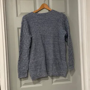 Jeanne Pierre Women's Medium Heathered Blue 100% Cotton Knit Crew Neck Sweater thumbnail 3