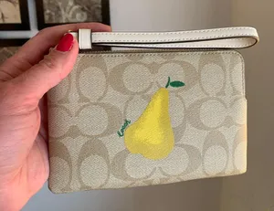 Authentic COACH Signature Coated leather PEAR zip top wristlet thumbnail 1