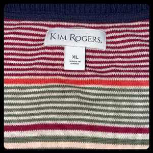 Kim Rogers Sweater‎ Womens XL Multicolor Striped V-Neck Cotton Pullover thumbnail 2