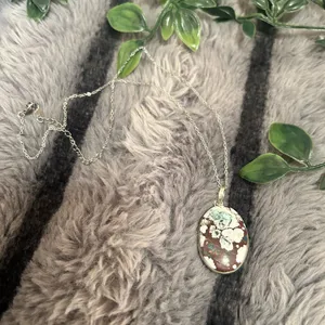 Handmade Handcrafted oval genuine wild horse turquoise pendant on chain necklace thumbnail 6