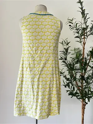 Boden Sleeveless chartreuse and teal Shell-Print cotton Dress thumbnail 3