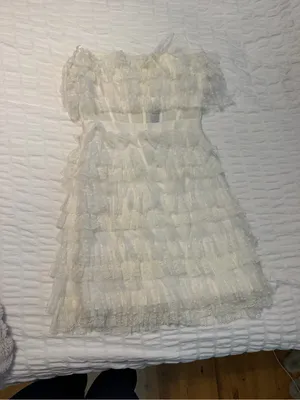 NWT BCBG MaxAzria Tulle Lace Strapless Ruffle Mini Dress Off White Bridal Size 6 thumbnail 7