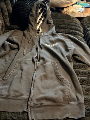 Black Zip Hoodie with Striped Hood Lining and Small Chest Logo thumbnail 7