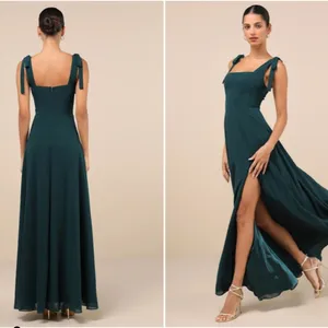 LULU's Prom Wedding Bridesmaid Flowy Romantic Sexy Chic Emerald Maxi Dress thumbnail 4