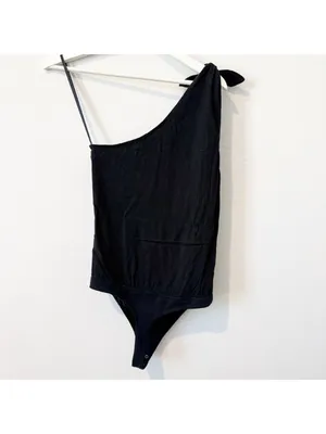 Abercrombie Bodysuit Size L Black One Shoulder Asymmetrical Tie Side Zip Capsule thumbnail 7