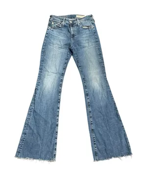 AG Adriano Goldschmied Farrah Boot High Rise Denim Jeans SZ 27 Flared Raw Hem thumbnail 1