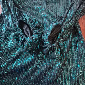 Lucy In The Sky‎ Emerald Green Sequin Balloon Sleeve Mini Dress Small Tie Back thumbnail 5