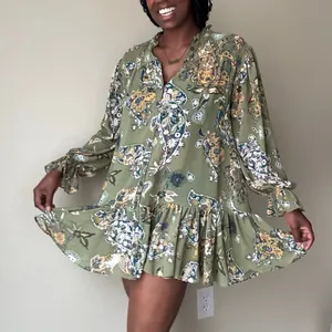 Free People Green Paisley Ibiza Nights Tunic Dress Size Small thumbnail 2