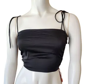 NWT Cider Black Satin Knotted Strap Square Neck Tank Top (XXS) thumbnail 3
