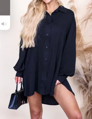 New Black Collared Neck Long Sleeve Top/Dress Size Medium thumbnail 4