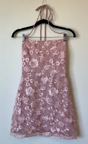 Lucy in the Light Pink Crochet Mini Dress Size S thumbnail 1