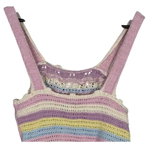Zara Rare Sleeveless Crochet Knit Stretch Cropped Tank Top M Pink Multicolors thumbnail 6