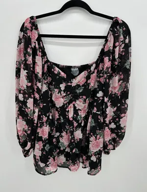 Arula Womens Pink‎ Floral Babydoll Sheer Top Sz 1X Boho Feminine Dainty Coquette thumbnail 1