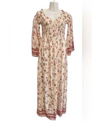 Altar'd State White Off-Shoulder Floral Maxi Dress with Pink Border thumbnail 3