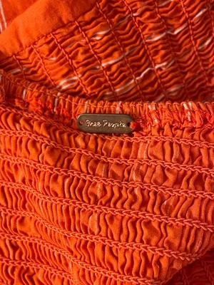 Free People Orange Striped Puff-Sleeve Square-Neck Crop Top thumbnail 4