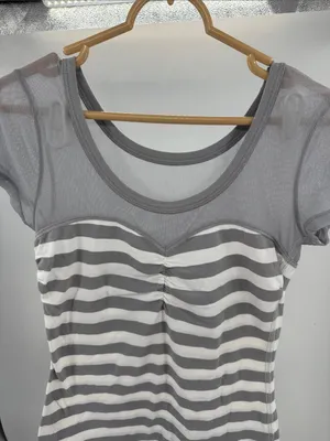 Hollister White Gray Striped mesh fitted Women’s Top rockabilly punk L going out thumbnail 6