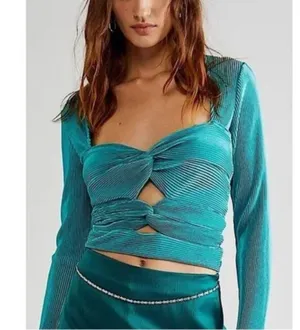 Free People Turquoise Twist-Front Blouse thumbnail 1