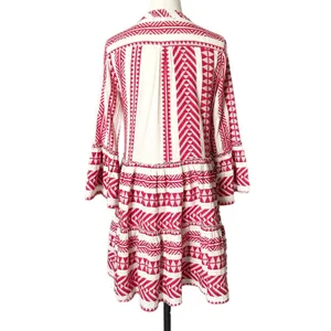 Devotion Twins Ella Red White Embroidered Jacquard Tiered Mini Dress XS thumbnail 4