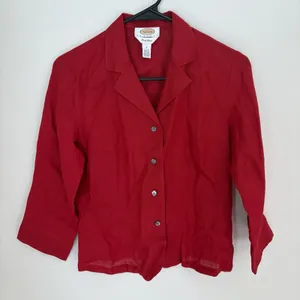 Talbots Irish Linen Red Button Down Blouse Top 2 Petite Quiet Luxury Coastal thumbnail 2