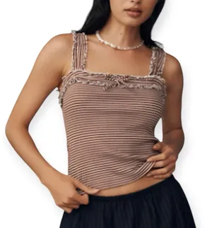 Anthropologie Maeve Dorrie Ruffled Cami Tank Top Size XL Brown White thumbnail 1