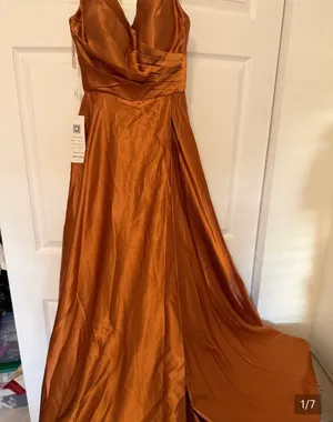 Satin long maxi dress, small size Orange thumbnail 1