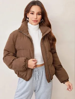 SHEIN Drop Shoulder Butterfly Chest Crop Puffer Zip Up High Neck Coat Jacket S thumbnail 3