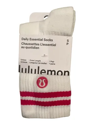 Lululemon Daily Essential Crew Socks - White with Pink Stripes Size Small NWT thumbnail 1