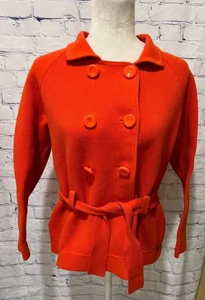 Ann Taylor Knit Orange Jacket Belted Button Women’s Size Medium thumbnail 1