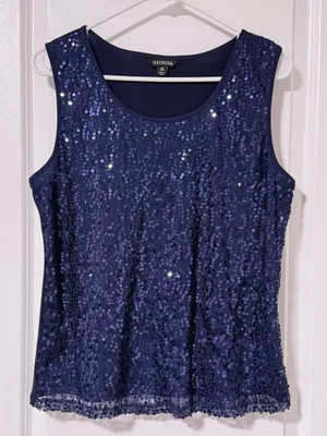 Navy Sleeveless Sequin Top Blue Size L thumbnail 1