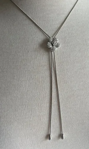 Silver Lariat Floral Rhinestone Pendant Bolo Necklace thumbnail 1
