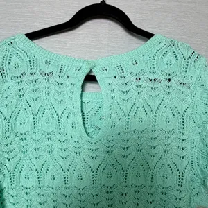 Anthropologie Mint Green‎ Pointelle Eyelet Knit Short Sleeve Keyhole Top 2X thumbnail 6