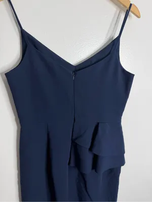 Black Halo Navy Peplum Sheath Dress V Neck Ruffle Cocktail Wedding Guest Size 8 thumbnail 10