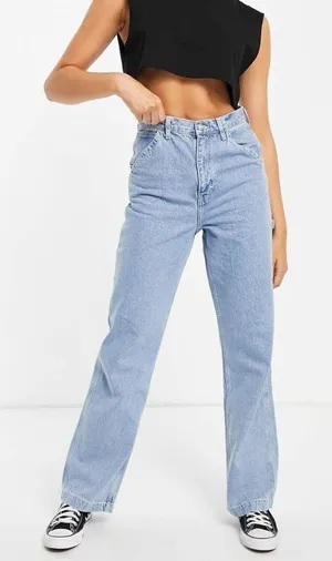 TOPSHOP Straight Leg High Rise Jeans In Bleach Wash-Blues Women’s Size 30x30 thumbnail 1