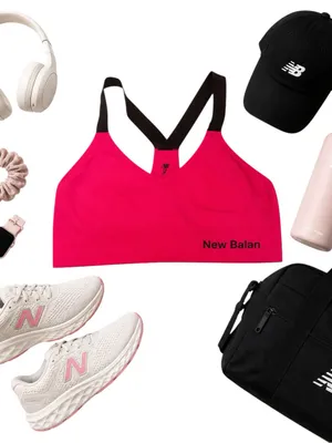 New Balance Seamless Racerback Sports Bra Pink Medium Yoga Gym Logo Flaw Top GUC thumbnail 2