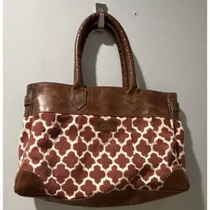 JOYN Geometric Tote Vintage Leather Burgundy/Cream Shoulder Bag thumbnail 1