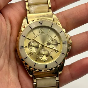 Women’s Gold Tone Chronograph Style Dial Watch Working New Battery thumbnail 7