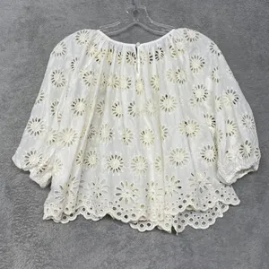 Madewell‎ Top Womens 2XS Embroidered Shirred Puff Sleeve Eyelet Cream NV195 thumbnail 11