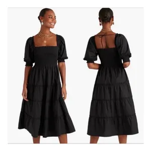 HILL HOUSE Nesli Nap Dress | Smocked Black Tiered Midi XS thumbnail 2