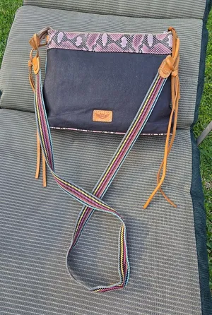 Consuela Downtown Flynn Coated Canvas Snakeskin Black Purple Crossbody Purse thumbnail 1