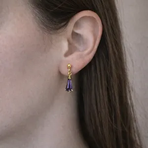 Vintage Gold & Genuine Amethyst Drop Earrings with Matching Pendant thumbnail 1