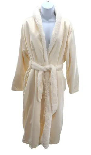 Minky Couture Satin Cream Robe S Faux Fur Plush Luxury Bathrobe Loungewear Cozy thumbnail 1
