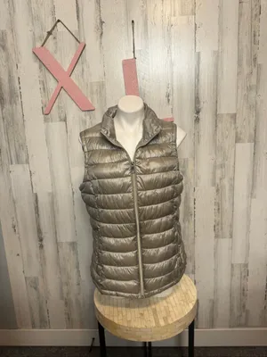 Calvin Klein Metallic Packable Puffer Vest Womens XL Champagne Taupe Quilted thumbnail 2