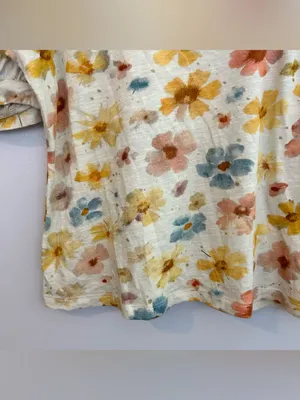 Anthropologie Wide Neck Short Puff Sleeve Pastel Cotton Floral Top Size Medium thumbnail 7