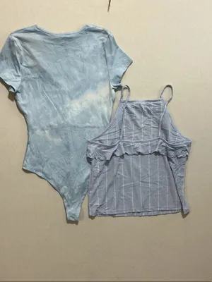 American Eagle Outfitters Light Blue V-Neck Bodysuit & Striped Ruffle Cami thumbnail 6