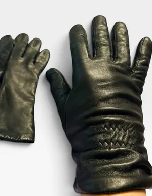 Downed womens Black Leather Gloves Soft Lined Elastic Wrist Winter Accessories S thumbnail 1