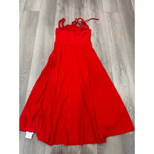 Commense Romantic Ruby Red Cottage Thigh Slit Stretch Midi NWT Dress Large thumbnail 5